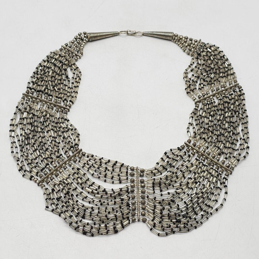 Multi Strand Sead Bead Beaded Necklace With Metallic Accents Hook Closure